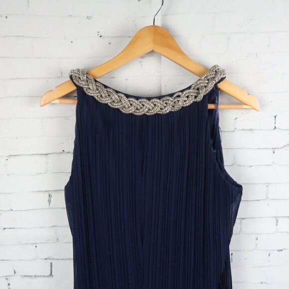 DONNA RICCO BLUE SLEEVELESS HIGH ROUND NECK SHIFT DRESS WITH METAL DETAIL SIZE 6 - Picture 8 of 8